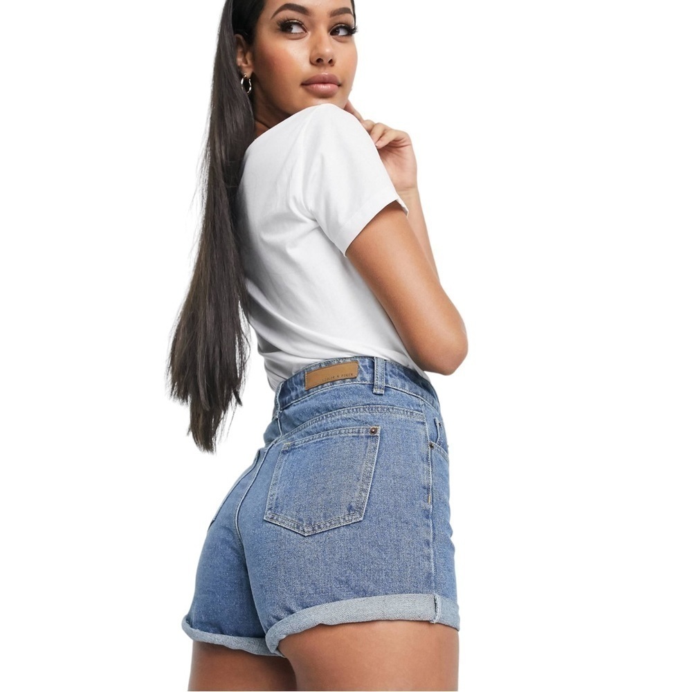 ASOS Liquor N Poker boyfriend shorts denim jeans blue size 14 W32 high rise